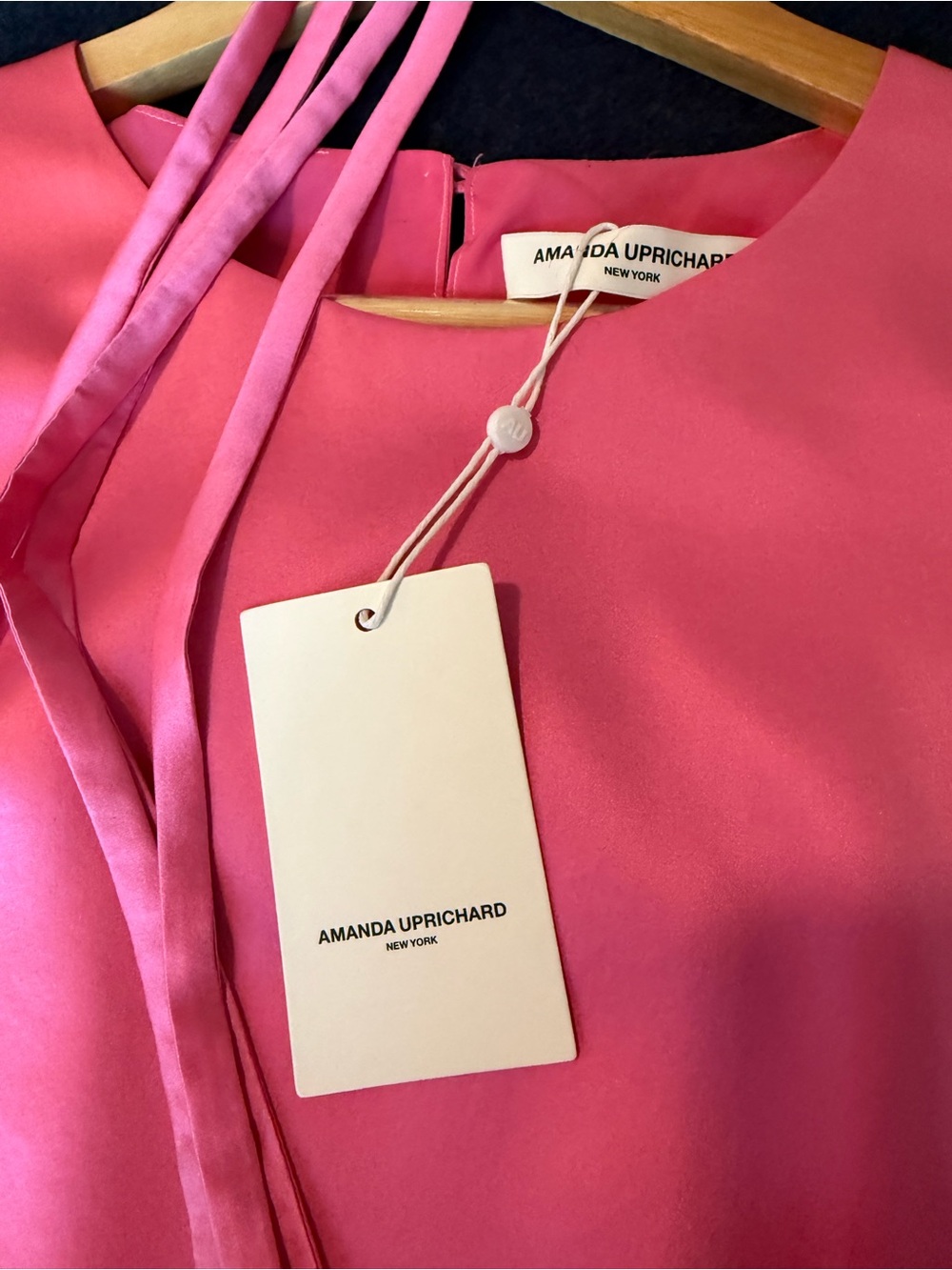 NWT Amanda Uprichard Hot Pink Satin Tie Crop Top Blouse Small